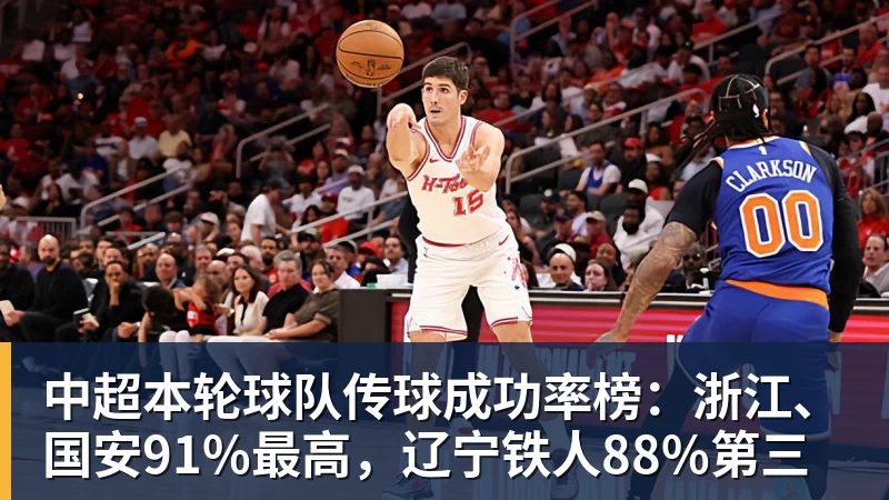MK体育中超本轮球队传球成功率榜:浙江、国安91%最高,辽宁铁人88%第三